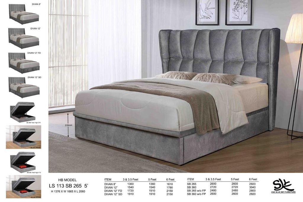 5' LS113 SB265 HEADBOARD + HYDRAULIC STORAGE DIVAN (HM3385-11)