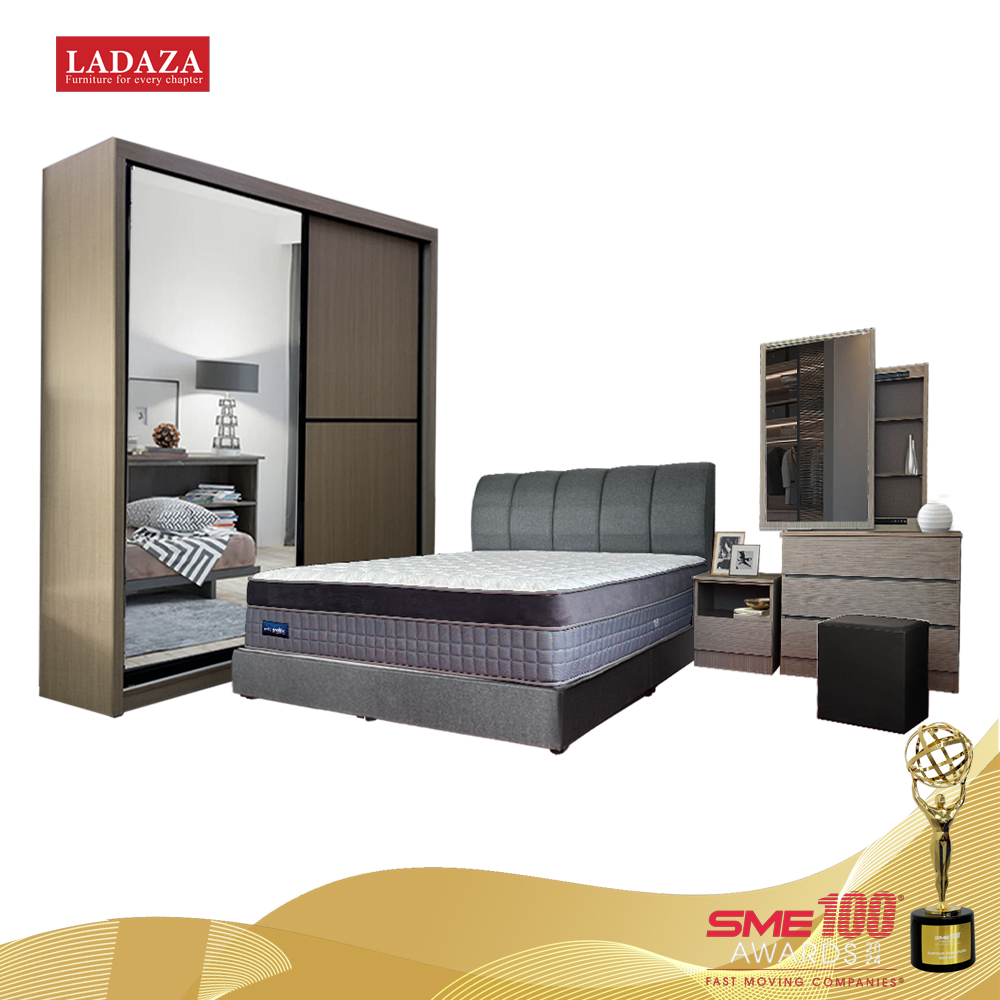 BRS-1280 8X8 WARDROBE + DT-1280 DRESSING TABLE + MIRROR + STOOL + BST-1280 BEDSIDE TABLE (COL:2383 BROWN)  *KK300*
