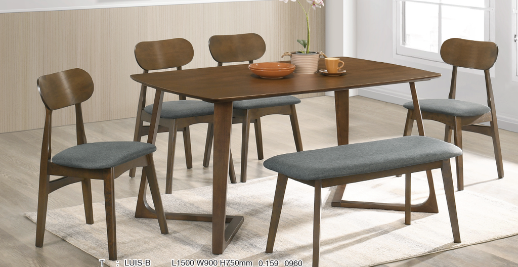 LUIS-B TABLE + PUBLIC-B CHAIR +KENY-B BENCH (1+4+B)
