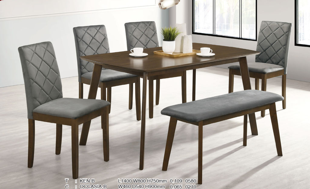 KEN-B TABLE + OCCASIA-B CHAIR + SYMPHONY BENCH (1+4+B)