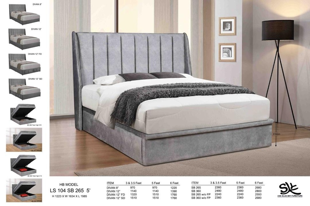 5' LS104 SB360 HEADBOARD + HYDRAULIC STORAGE DIVAN (3446-13)