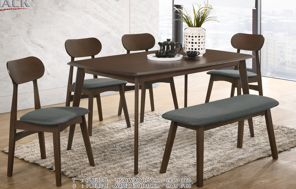 PUBLIC-B TABLE + PUBLIC-B CHAIR + KEN-B BENCH (1+4+B)