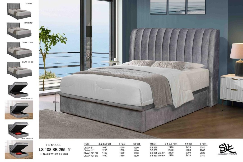6' LS108 SB360 HEADBOARD + HYDRAULIC STORAGE DIVAN (3447-7) 