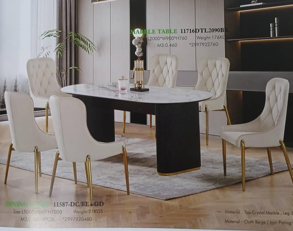 DT-11587 DINING CHAIR (BE+GD)