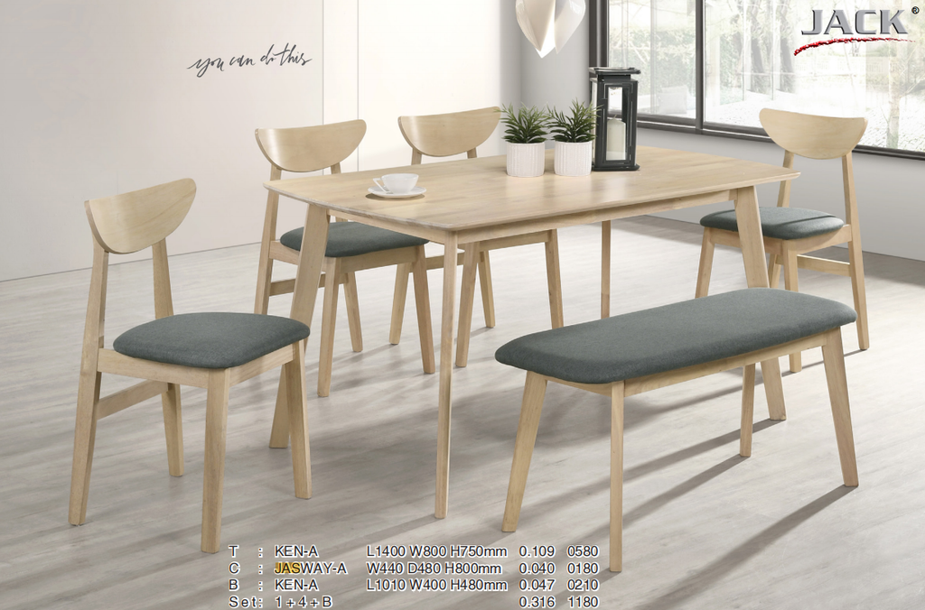 KEN-A TABLE + JASWAY-A CHAIR + KEN-A BENCH (1+4+B)