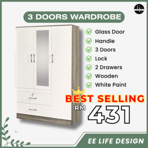 [SIAP PASANG] 3PINTU ALMARI | 3DOOR WARDROBE | 3门橱 - EE LIFE DESIGN