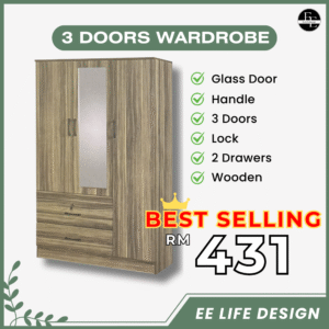 [SIAP PASANG] 3PINTU ALMARI | 3DOOR WARDROBE | 3门橱 - EE LIFE DESIGN
