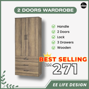 [SIAP PASANG] 2 Pintu Almari | 2 Doors Wardrobe | 双门衣柜| T72 inch x D16.5 inch x L30 inch - EE LIFE DESIGN