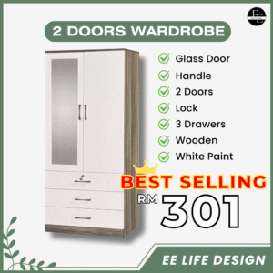[SIAP PASANG] 2PINTU ALMARI *CERMIN | 2DOOR WARDROBE | 2门橱 - EE LIFE DESIGN